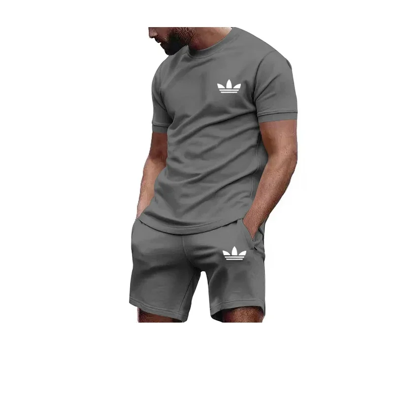 Summer Sportswear Suit Men'S Fashion Two-Piece Sports Fitness Running Casual Quick Drying Short Sleeved Shorts Set For Men