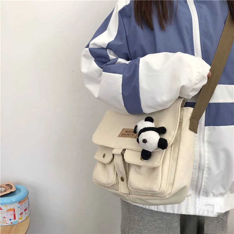 Women Canvas Bag Japanese Harajuku Youth Messenger Bag Female Korean Students Handbags Shoulder Bag Vintage Crossbody Bags Sac