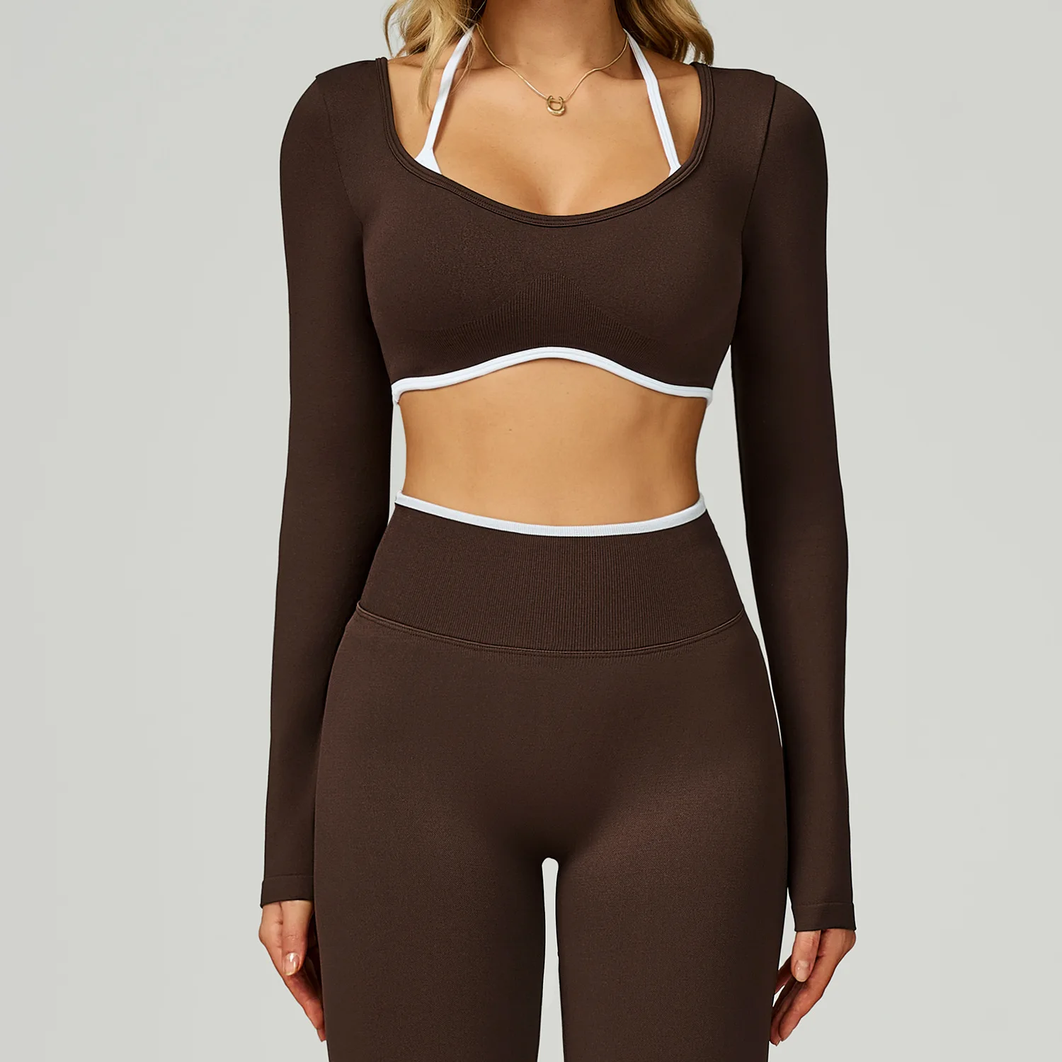 Seamless Yoga Long Sleeved Women Shirts Sportswear Women's Gym Top Fitness Sports Crop Top Ribbed Female Fast Dry Yoga Clothing - Image 5