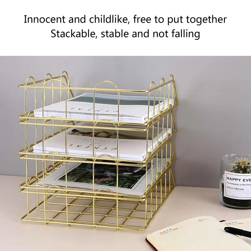 Desktop File Stackable Tray Rose Gold Golden for Home School Stores