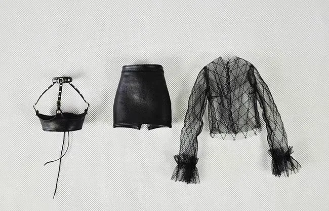 

1/6 Scale Female Solider Fashion Clothes Sexy Black Leather Corset Set Bodycon Lace Skirt Dress Model Toy fit 1" TBL Ph Body DIY