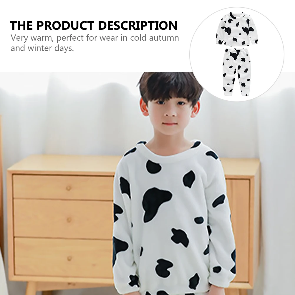

1Set Kids Flannel Pajamas Cartoon Cow Sleepwear Warm Comfortable Home Leisurewear Children Nightwear Kids Flannel Pajamas