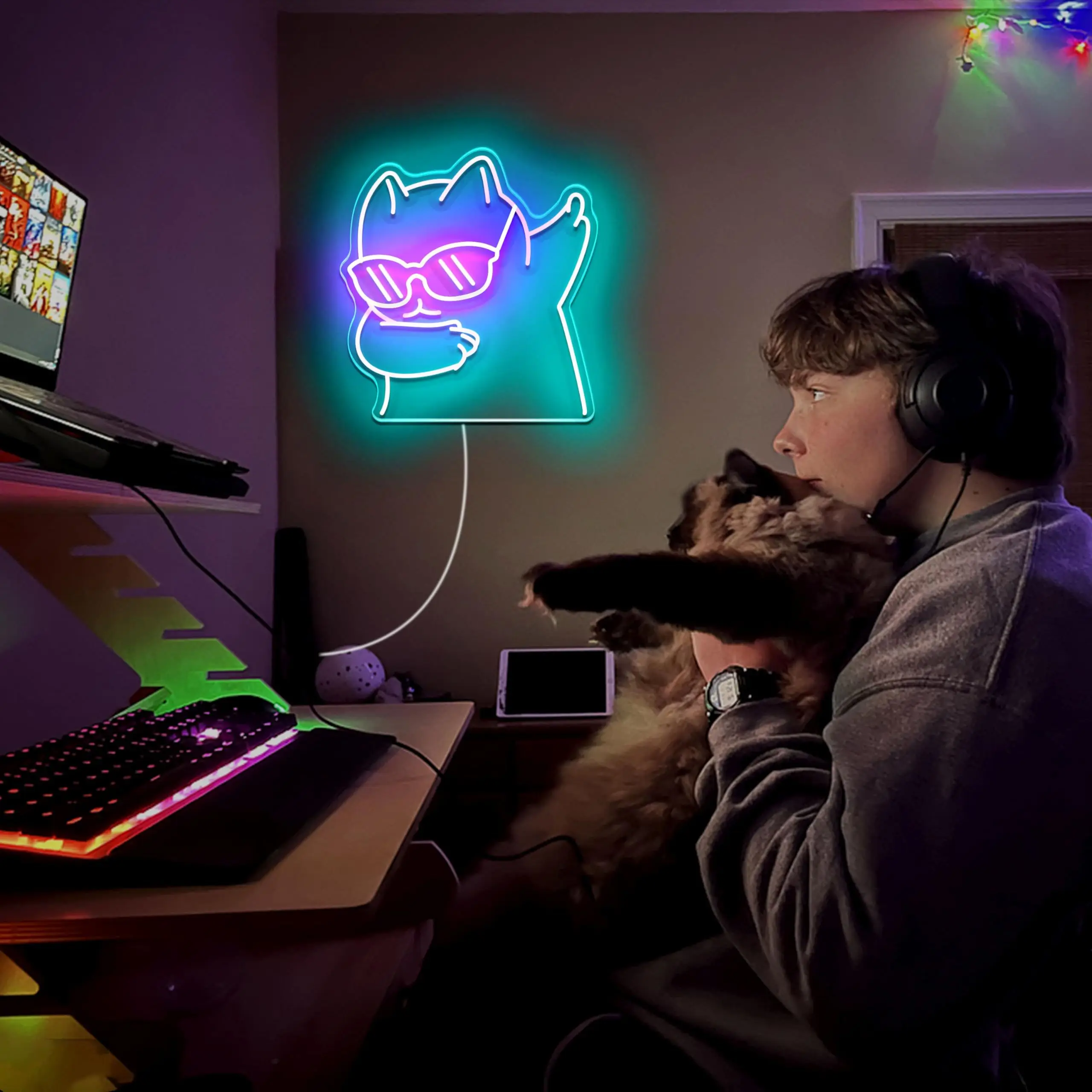 Cat LED Neon - Engraved Acrylic Design, USB Powered Dimmable LED Neon, Suitable for Cat Cafes, Parties, Game Room Wall Decor