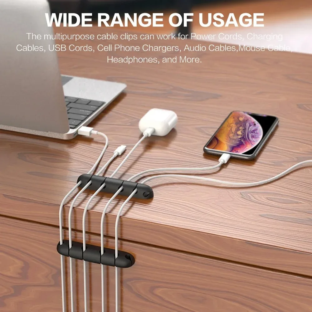 Silicone Cable Organizer Clips, Self-Adhesive Cord Management for USB Cables and Phone Wires, Home and Office