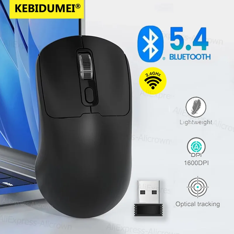 Mouse Sem Fio 2.4G Bluetooth 5.4 para Jogos, Ergonômico, 800-1200-1600 DPI, Recarregável, para PC e Laptop