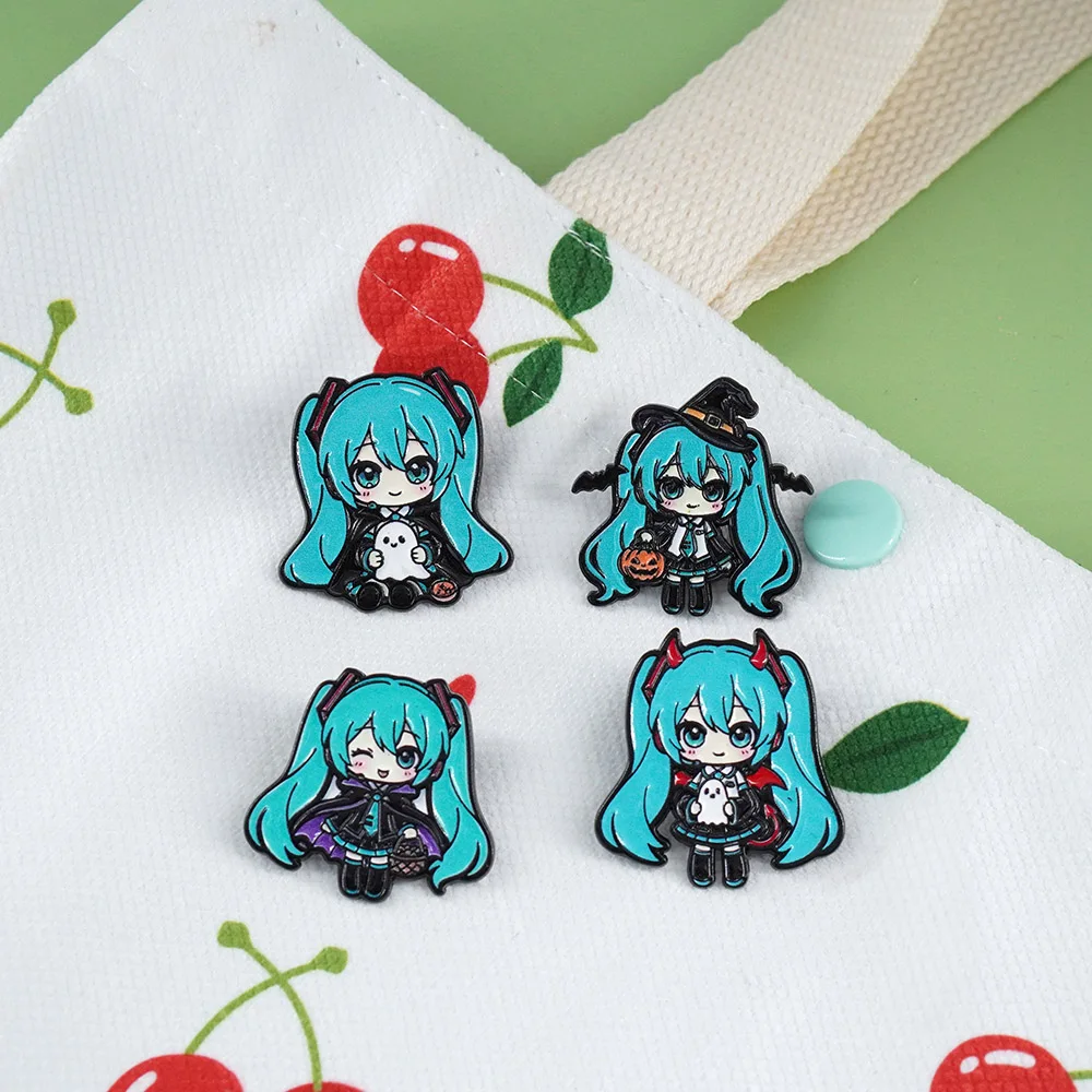 4-10 Stück Niedliche Blauhaarige Mädchen Miku Halloween Emaille-Pins Geisterhexe Anstecknadel Brosche für Rucksack Jeansjacke Deko Geschenk – Detail 9