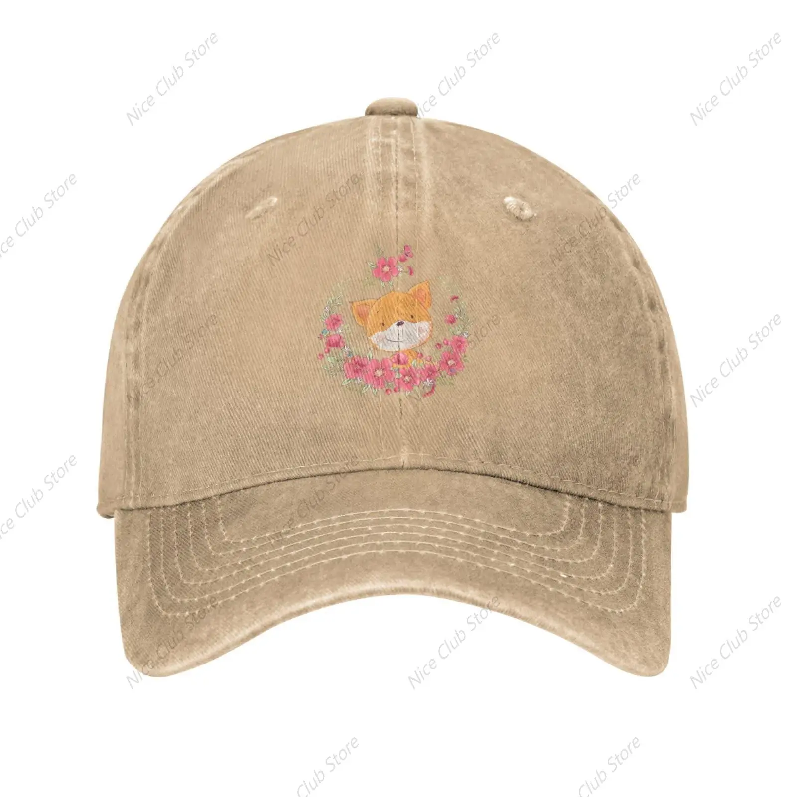 Cute Fox Wreath Baseball Cap for Men Women Vintage Trucker Hat Golf Hats Dad Hat