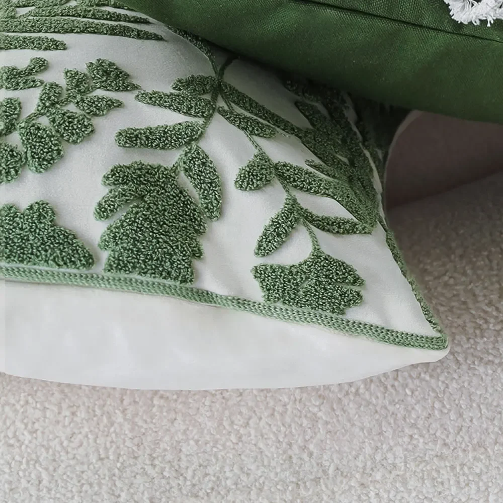 Green Floral Embroidery Decorative Pillow Covers Soft Throw Cushion Cover for Sofa 45x45 Pillowcase Nordic Style Funda Cojin