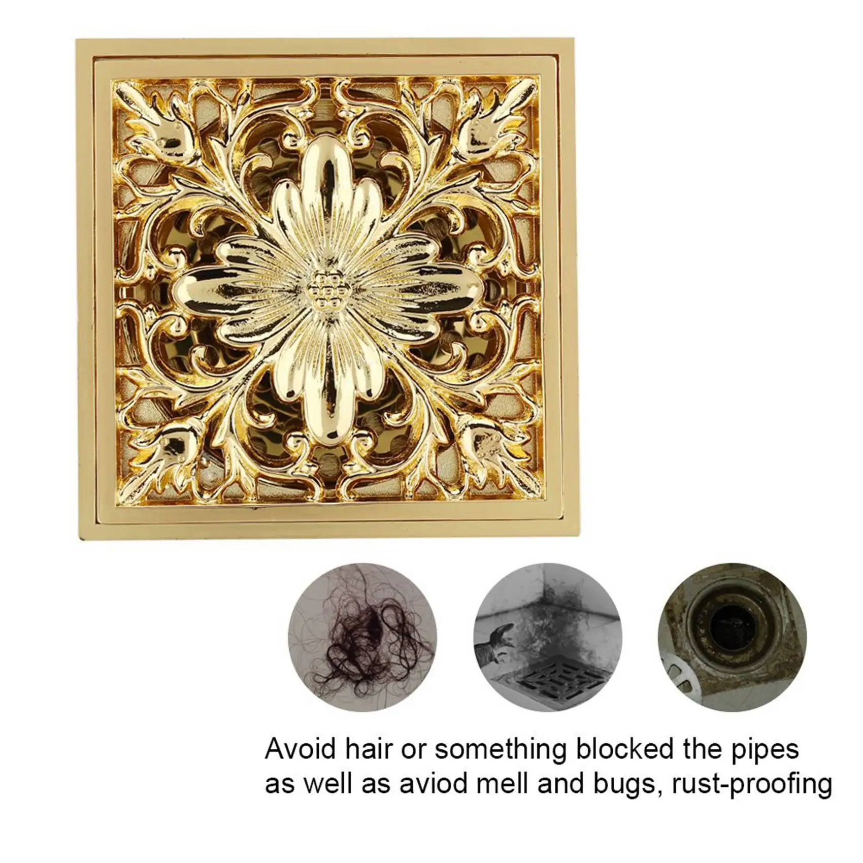 

A02M-1 шт. Золотой квадратный слив для пола, шлифовальный слив для душа с сетчатым фильтром и 5 шт. хрустальные декоративные настенные крючки, крючок для полотенец