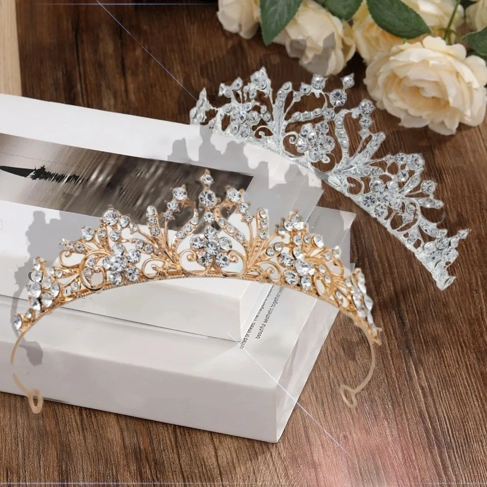 مجوهرات الزفاف تألق حجر الراين الإكليل رائعة أنيقة الزفاف إكسسوارات الشعر سبيكة معدنية فاخرة الأميرة التيجان هدية #3