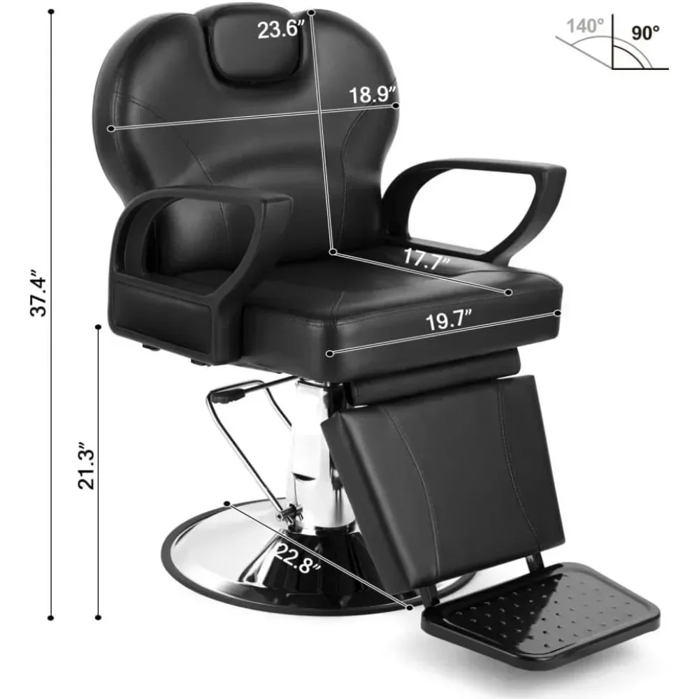 Barber Chair for Salon, Reclining Barber Chair Heavy Duty Adjustable Height & Headrest, Comfort & Sturdy Wide Seat Barber Chair