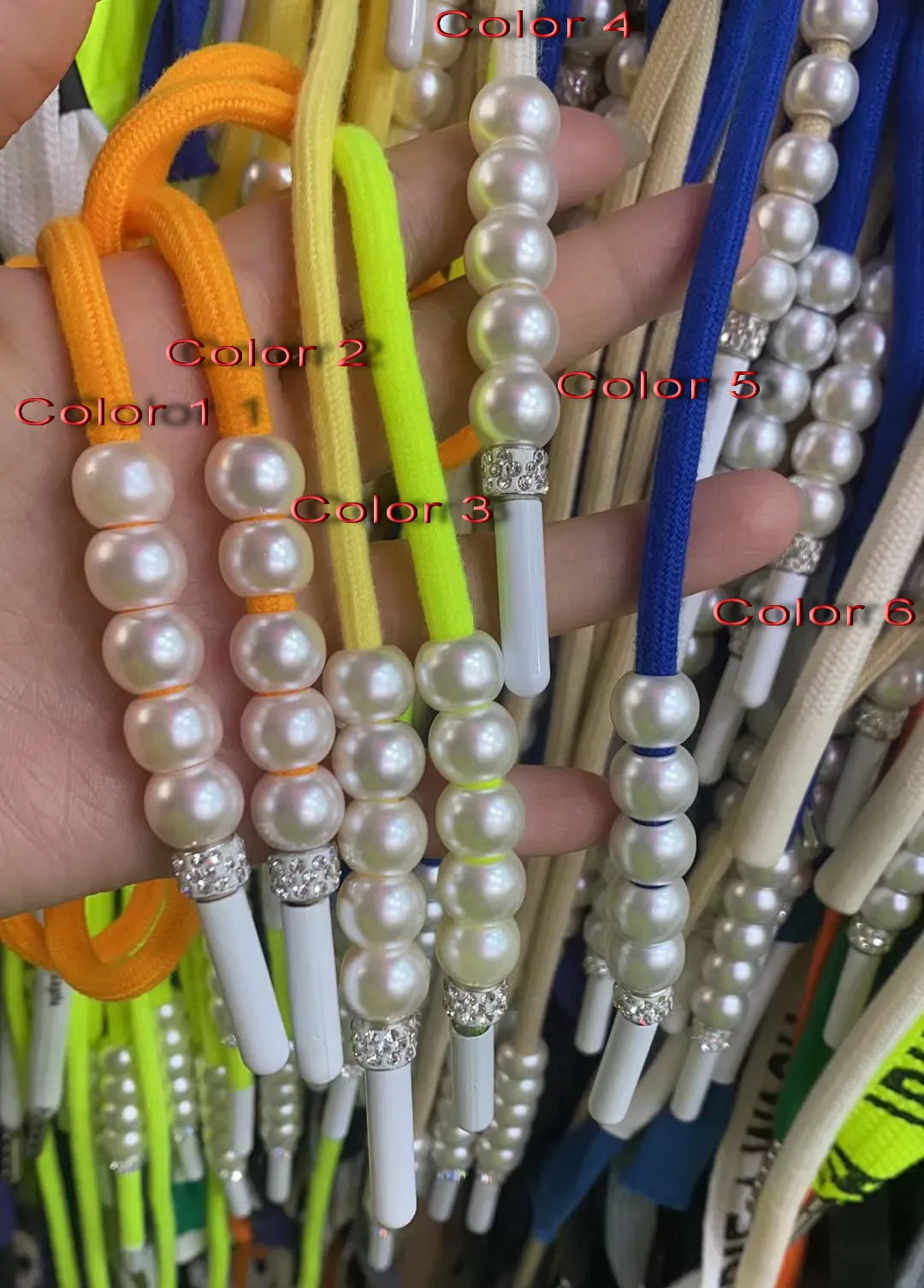 50pcs Bling Drawstring Strap Rhinestone Pearl Head Sports Pants Cotton Rope Cord Belt Hoodies Accessories  DIY Apparel Sewing