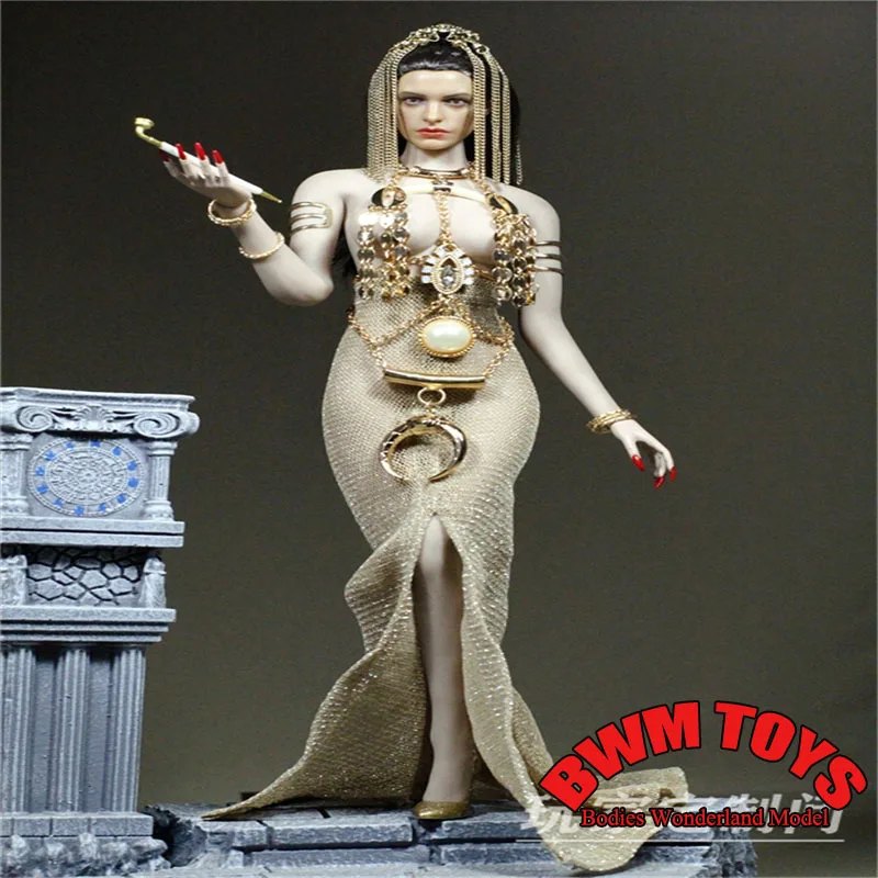 Customized 1/6 Sexy Women's The Queen of Egypt Corset Chain Long Front Slit Star Skirt Headwear fit 12In Largest Mid Breast Body