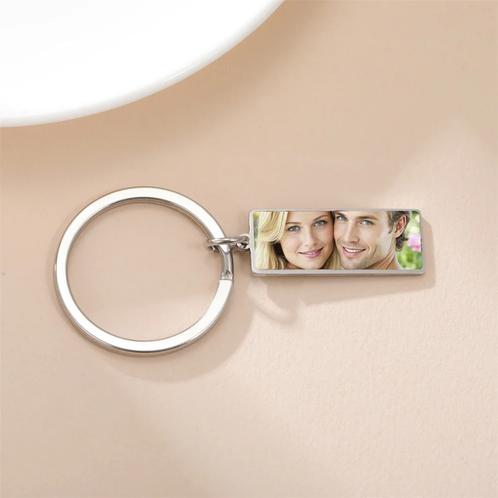 Benutzerdefinierter Foto-Schlüsselanhänger aus Edelstahl, rechteckig, Herzform, personalisiertes Bild, Schlüsselanhänger, Schmuck, Valentinstagsgeschenk – Detail 24