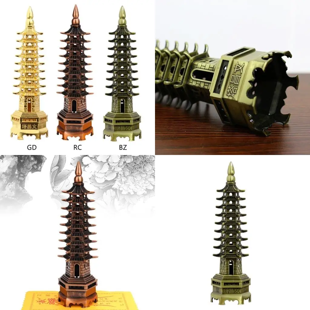 Feng Shui 9-Levels Alloy 3D Model Chinese Wenchang Pagoda Tower Crafts Statue Souvenir Home Decoration Metal Handicraft