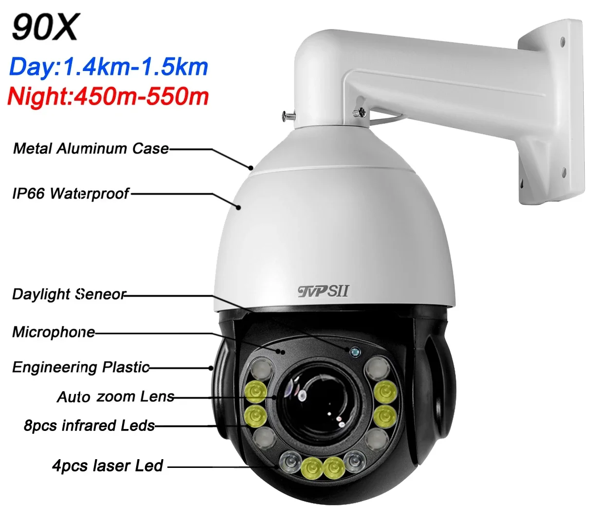 Full Color Auto Tracking 30fps 8MP 4K 90X Optical Zoom 360° Rotation Audio Outdoor ONVIF POE PTZ IP Surveillance Speed Doom Cam