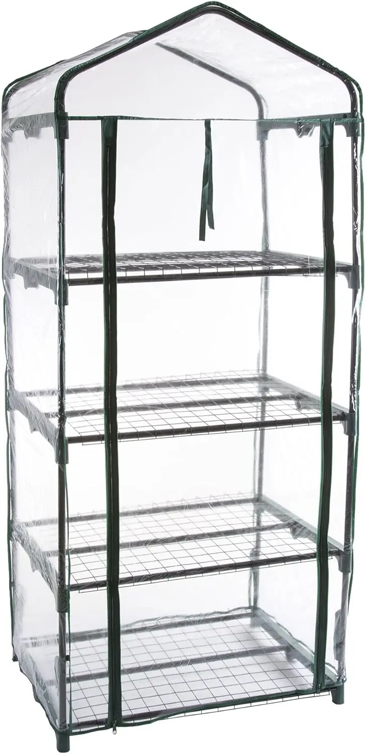 4 Tier Mini Greenhouse - Portable Greenhouse with Rust-Resistant Frame and PVC Cover for Indoor/Outdoor