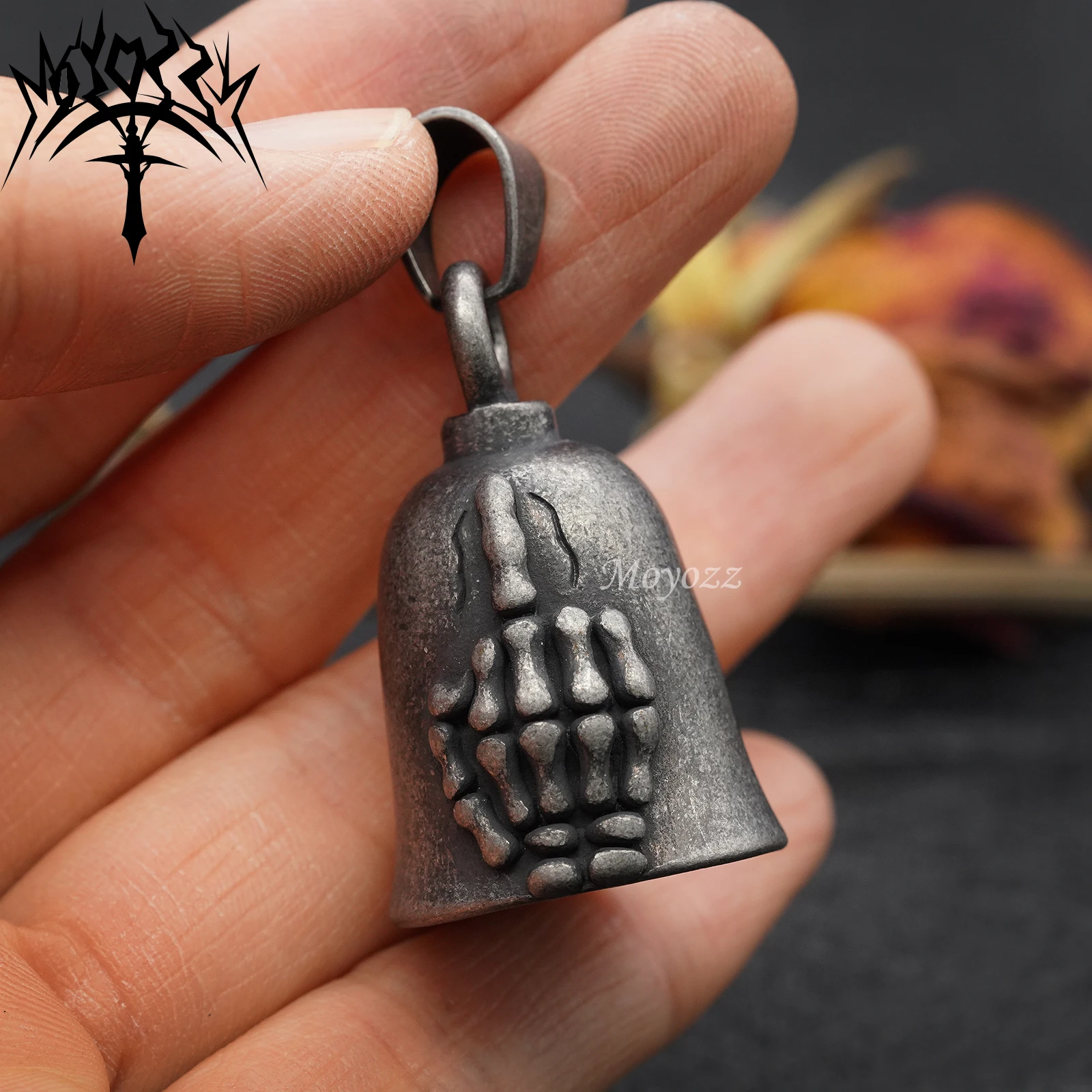 

Motorcycle Biker Rock Punk Skull Hiphop Finger Guardian Bell Luck Gremlin 316L Stainless Steel Bell For Mens & FREE Bell Hanger