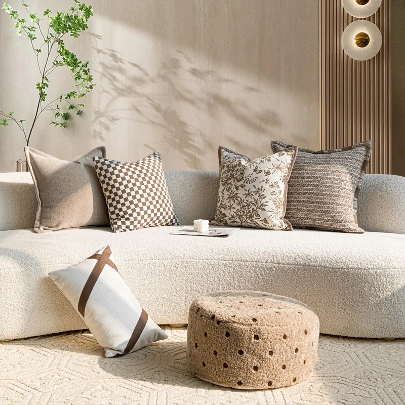 Milk Coffee-colored Cushion Cover Sofa Vintage Style Back Lumbar Pillow case Chenille Jacquard Pillow Cover 30x50 45x45cm