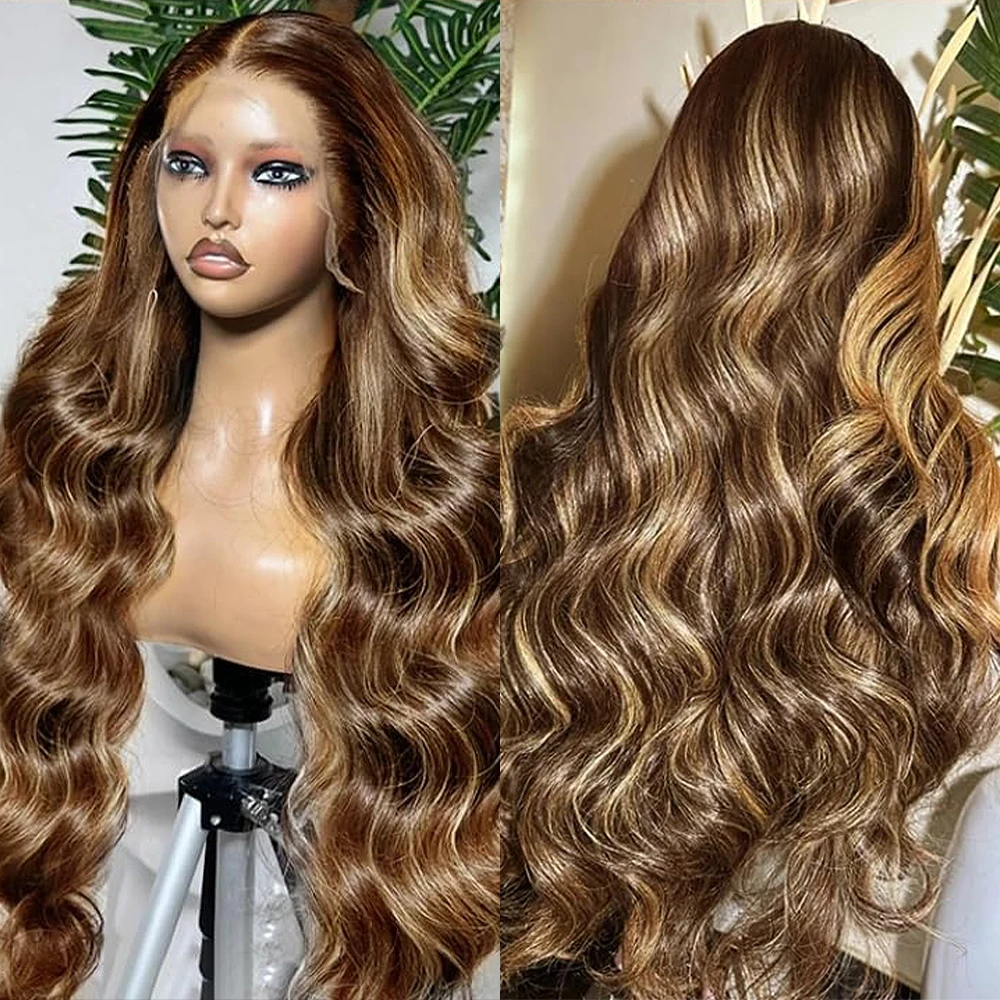 200 Density 4/27 Highlight Colored Ombre Blonde Body Wave Wig Human Hair Wigs 13x6 HD Transparent Lace Frontal Wig For Women