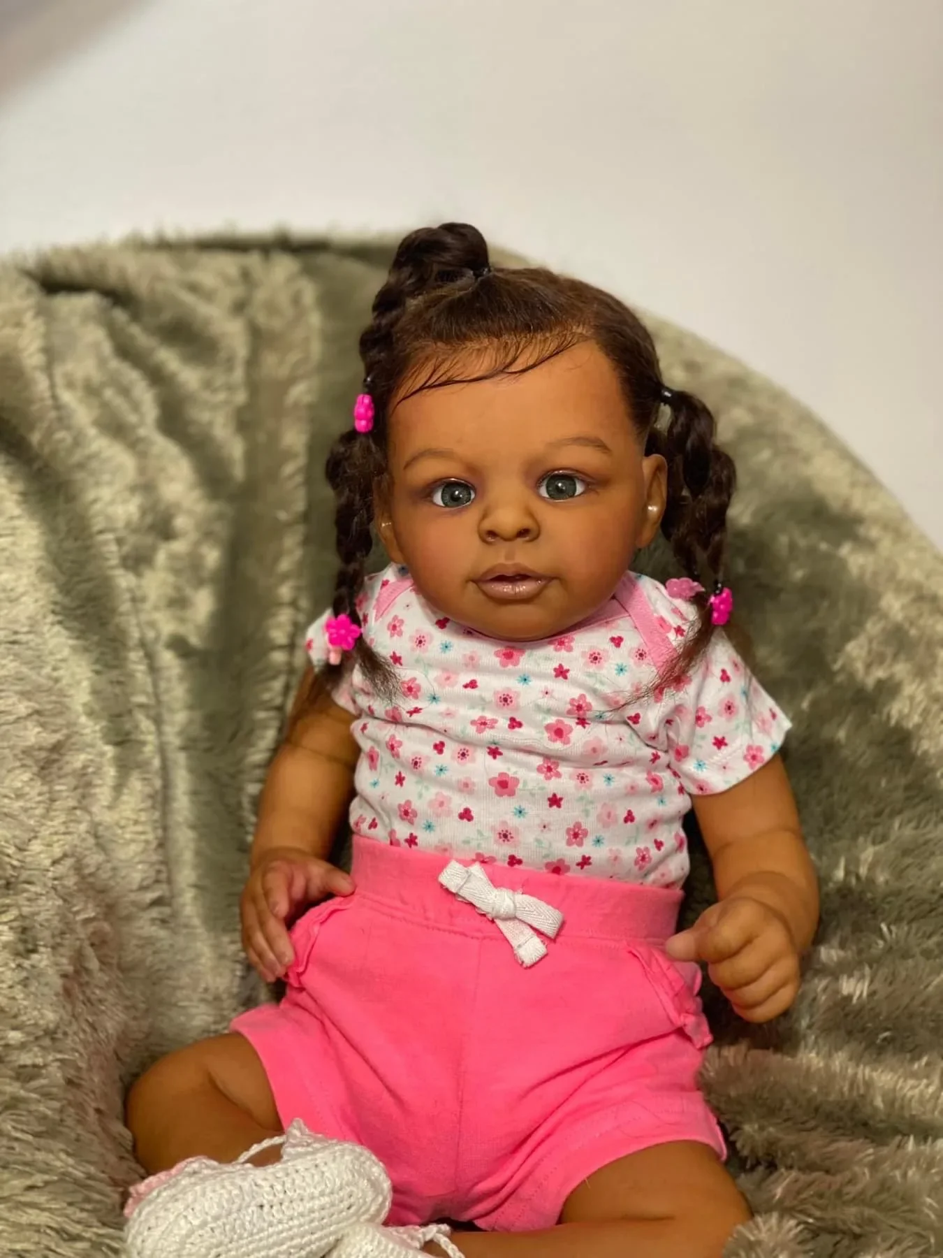 NPK 24Inch Jaylan in Dark Brown Skin Color Soft Body Reborn Toddler African American Cuddly Baby Girl Doll Hand-rooted hair