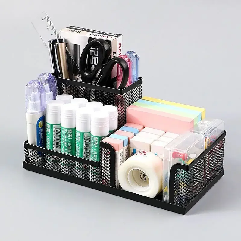 

Metal Mesh Desk Organizer Box Desktop Office Organizer Storage Holder Desktop Pencil Pen Sundries Badge Box Stationery Supplies