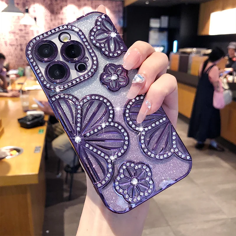 Luxury 3D Bling Glitter Diamond-encrusted Gradient Phone Case for IPhone 16 15 14 13 12 Pro Max 16 Pro Plating Shockproof Cover