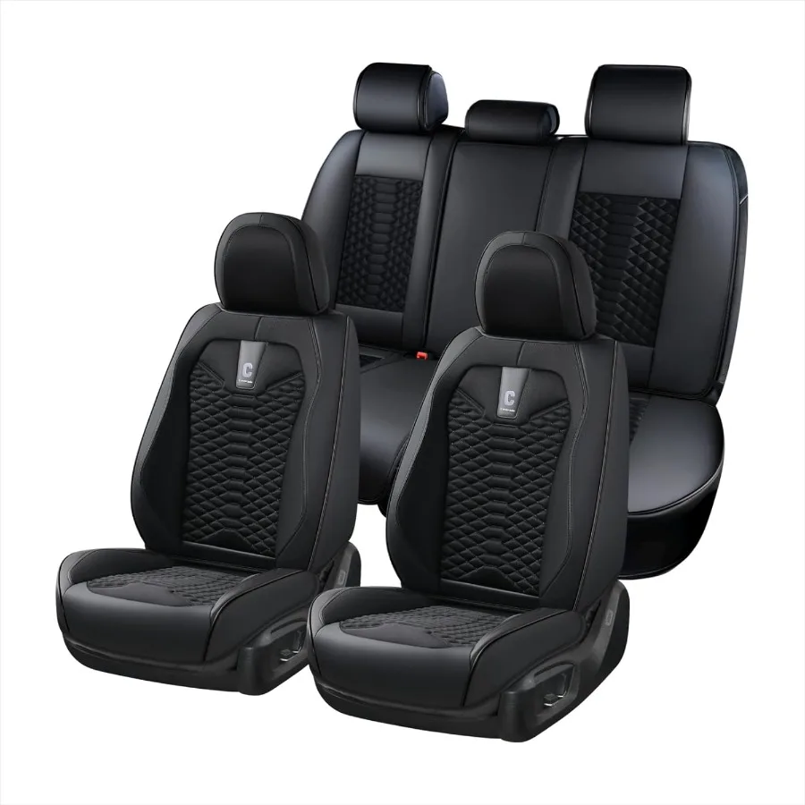 

Чехлы на автомобильные сиденья, полный комплект, 5-местные универсальные чехлы на сиденья для автомобилей, дышащая ткань и подушки для автомобильных сидений из искусственной кожи спереди и
