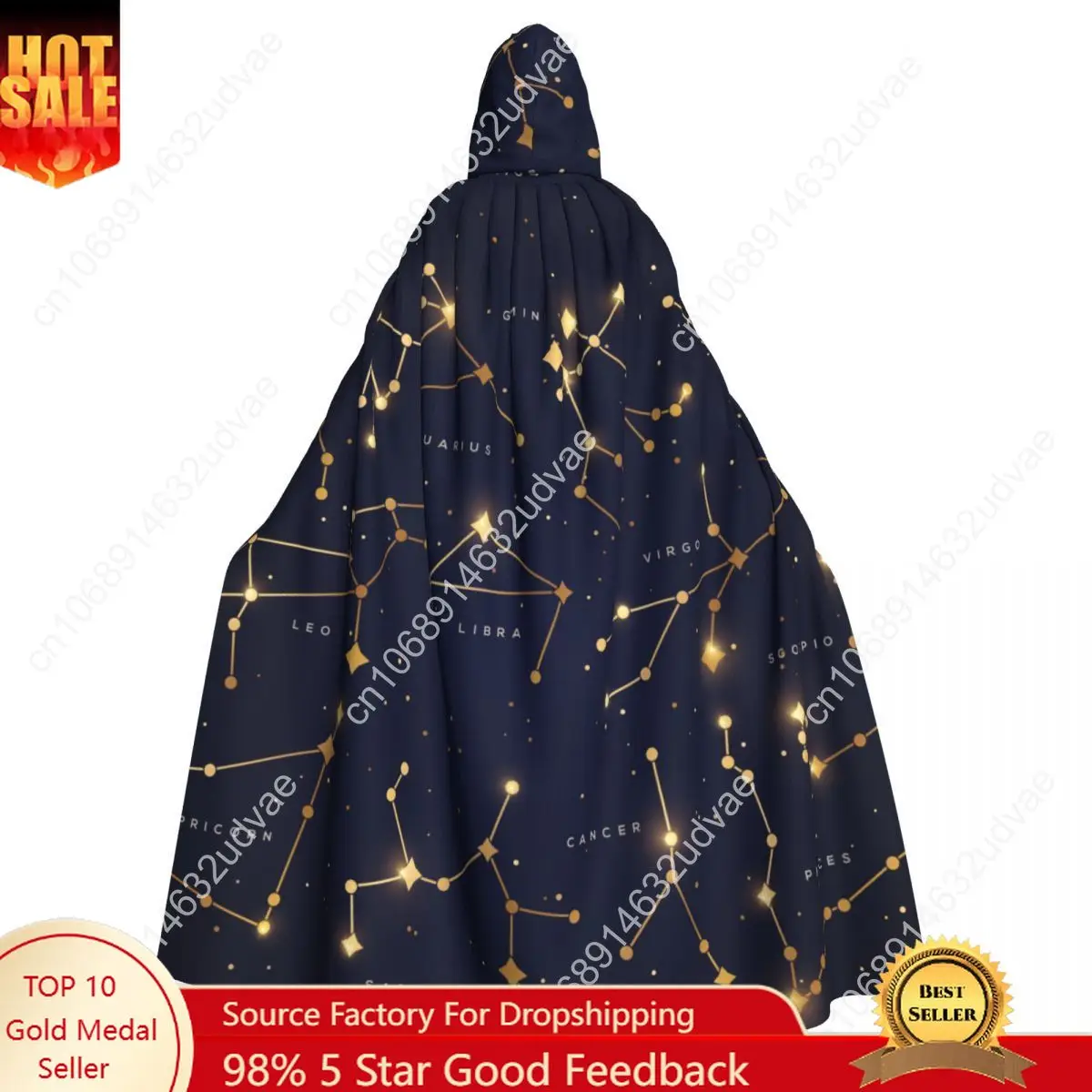

Long Cape Cloak Zodiac Constellations Space With Shiny Sparkling Stars Hooded Cloak Coat Autumn Hoodies