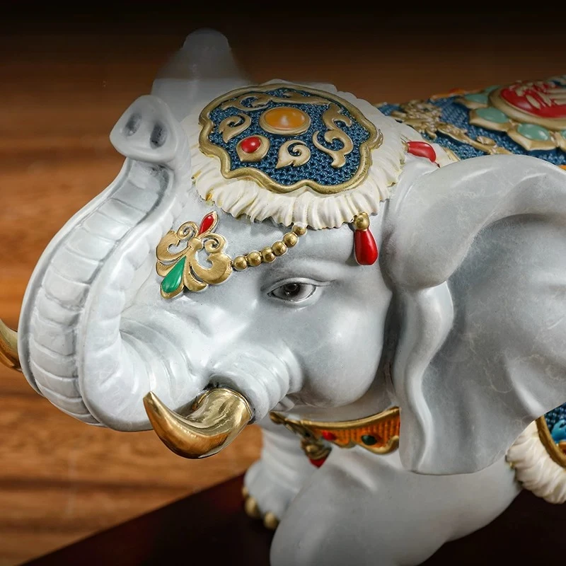 For Brass Elephant Statue, Chinese Style Ornament for Living Room & Entryway, Housewarming Gift