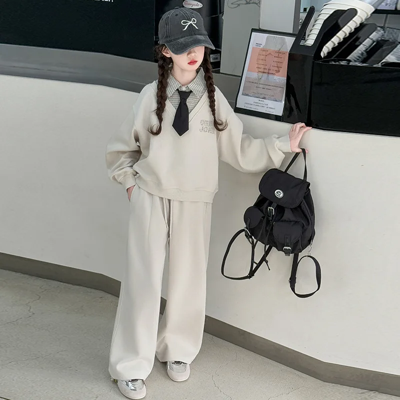 

Sweatshirt Set Fake Two-piece Sweatshirt Sweatpants Grils Children Autumn New Fashionable Korean Loose Casual Simple