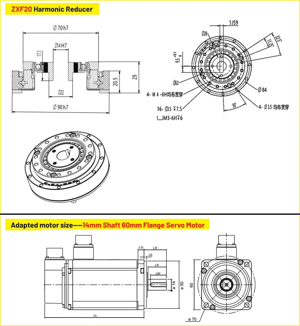 Precision Harmonic Drive Gearbox for Nema 17/23 Stepper 40-130mm Servo Motors High Torque Compact Laser Cutting Head Positioning
