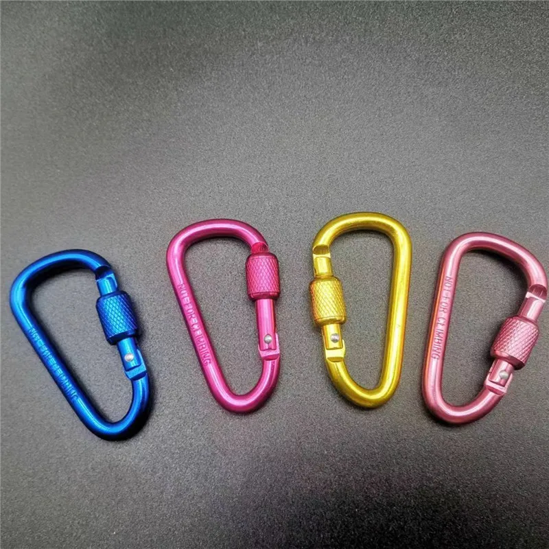 5 Stück Karabiner aus Aluminiumlegierung, Sicherheitsschnalle, Schlüsselanhänger mit Schloss, Kletterkarabiner in D-Form, Camping- und Wanderhaken, verschiedene Farben – Detail 2