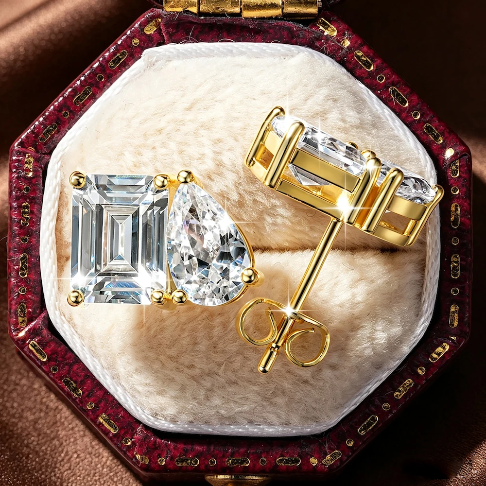 Rrjzz Ohrstecker für Damen, 5 x 7 mm, Smaragdschliff und 5 x 8 mm, birnenförmiger Schliff, im Labor hergestellter Zirkonia, 14 Karat vergoldet, 2 Steine, Schmuck, Geschenk – Detail 13