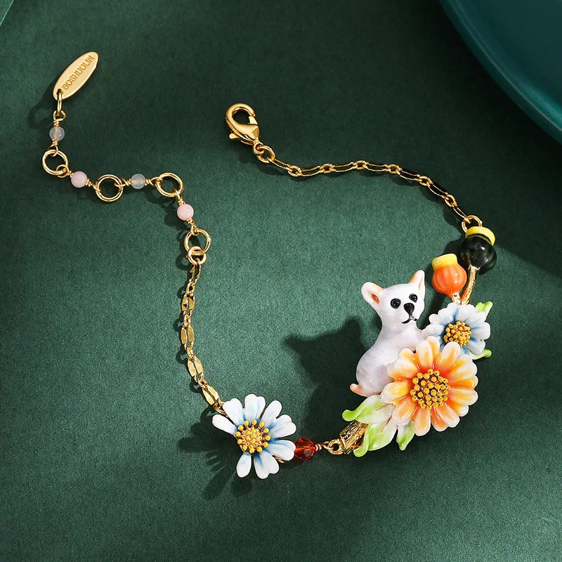 

Cute Fashionable Enamel Glaze Clad Puppy Daisy Flower Bud Cute Pet Bracelet Handwear Adjustable Hand Decoration Jewelry