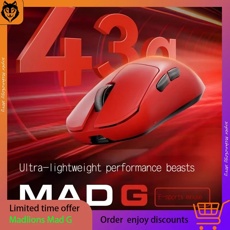 Madlions Mad G Dual-mode Ultra Lightweight Wireless Wired Mouse Paw3395 Gaming Esports 8KHz 26000DPI Ergonomics Design Laptop