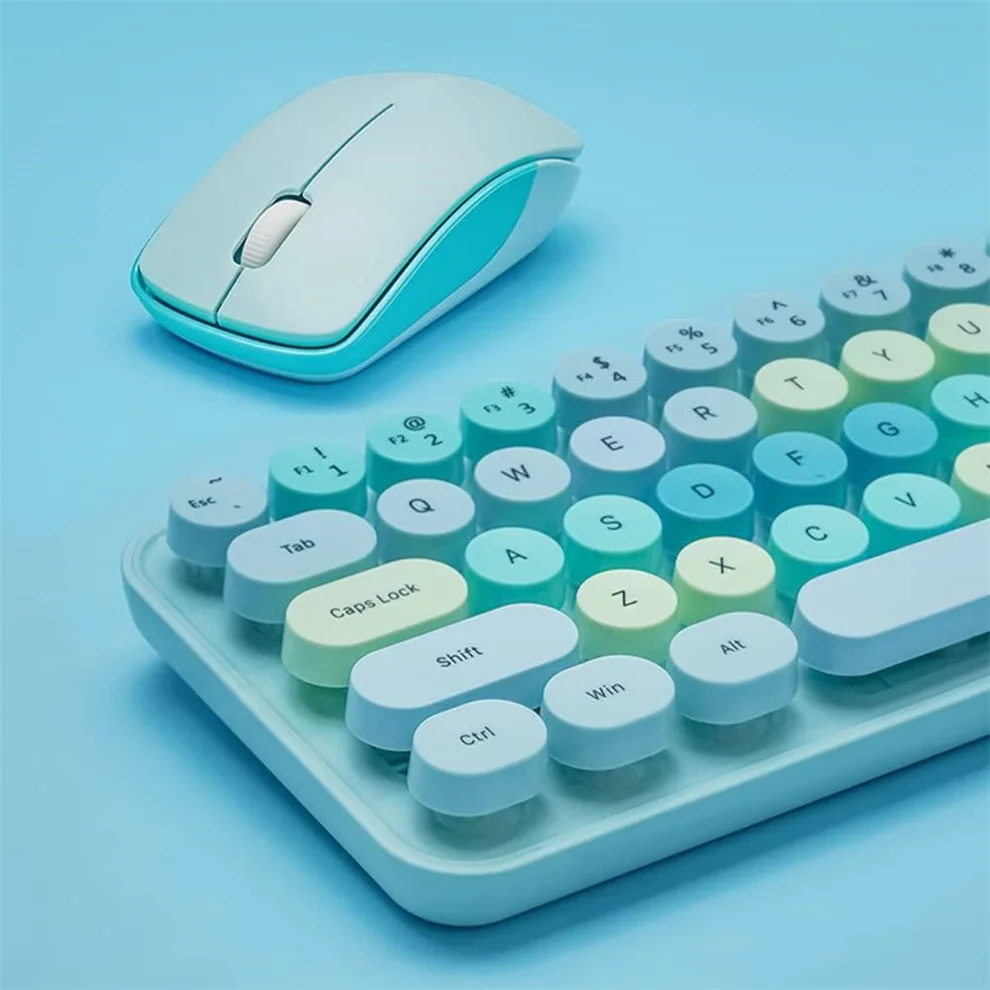 Colorful Wireless Keyboard and Mouse Ergonomic Small Size Typewriter Keyboard & Mouse Combo for Windows 7/8/10 Laptop Desktop