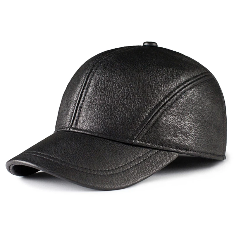 Genuine Leather Baseball Caps Women Men Black Brown Simple Casual Dome Hat 55-60 cm Ajustable Chapeau Hockey Gorra Big Brim