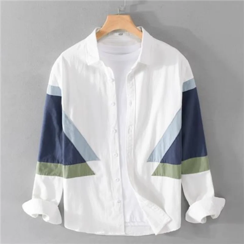 2023 Spring Thin Hong Kong Breeze Spliced Long Sleeve Contrasting Colors Casual Korean Version Men's Clothing Loose Zipper Shirt