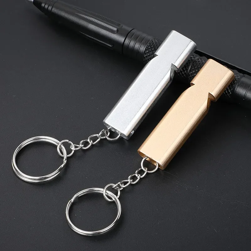 Double-frequency Gold/Sliver Emergency Survival Whistle Keychain Aerial Aluminum Alloy Camping Hiking Accessory Tool