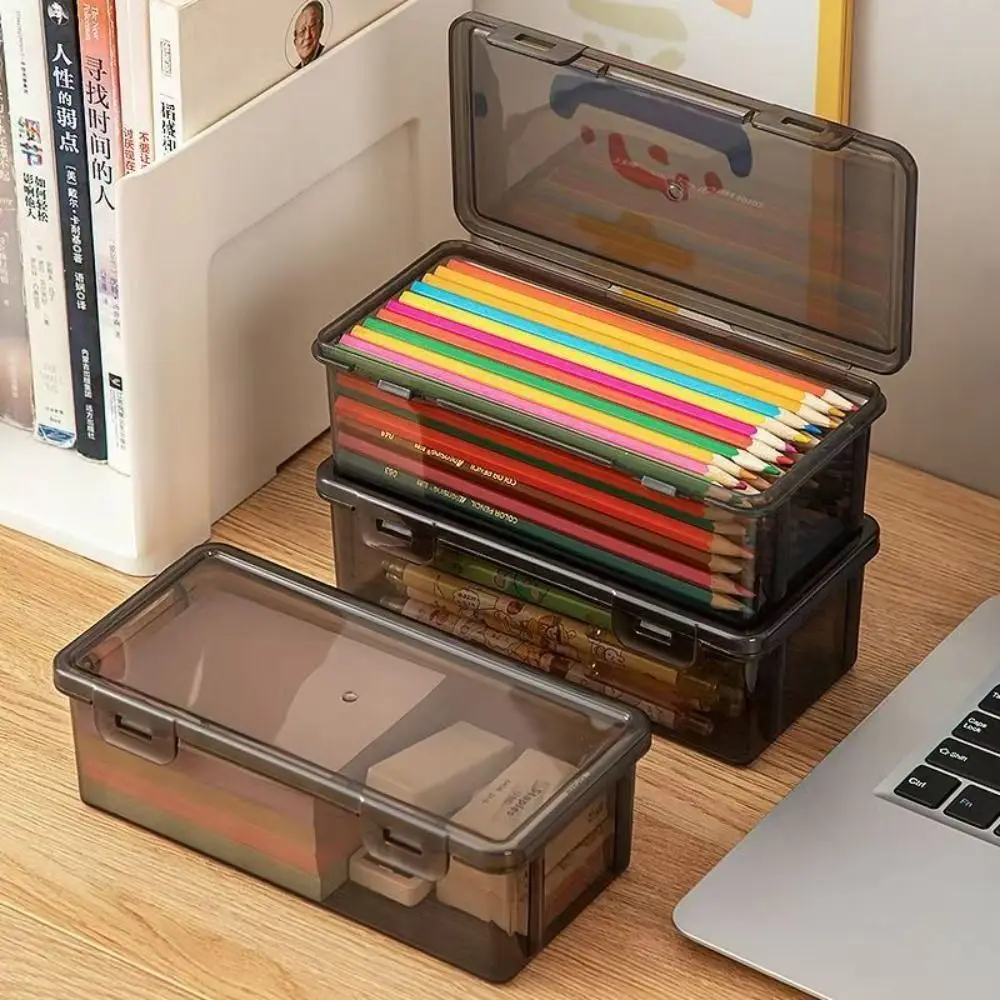 High Quality Plastic Pencil Case Transparent Black Multi-functional Stationery Storage Box Pen Box Students