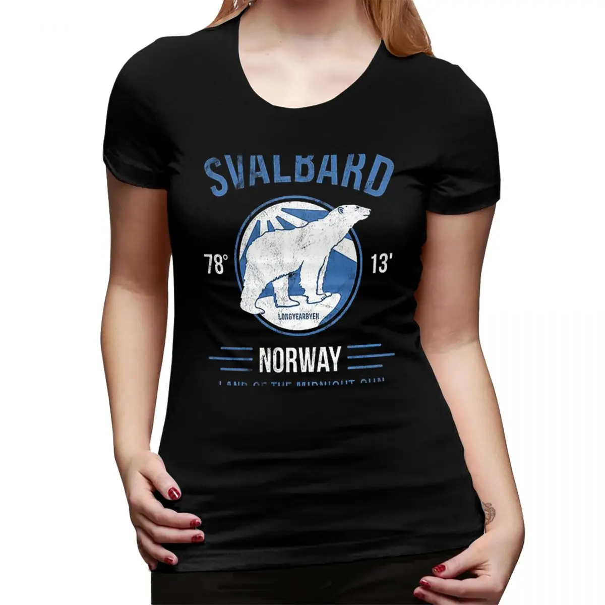 

Svalbard Polar Bear Midnight Sun In Norway T-Shirt for Women Round Neck Streetwear T Shirts Women's Tees Short Clothes Tops