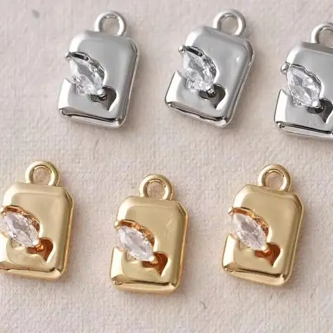 

Аксессуар ручной работы своими руками в простом стиле квадрата из настоящего золота с медным покрытием, выдолбленный конский глаз, циркониевый кулон, 10x6 мм, 2 шт.