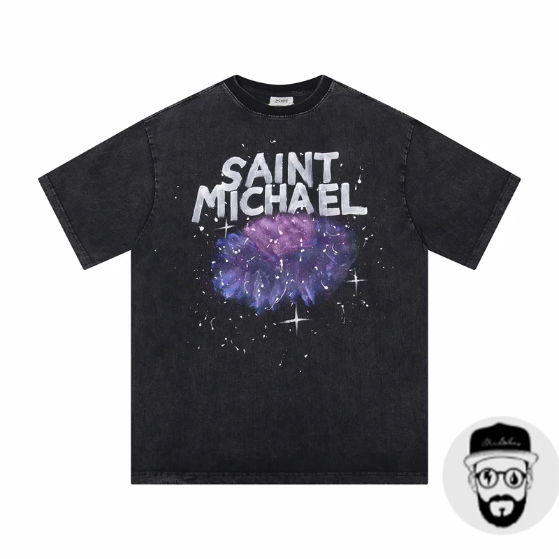 

Saint men's T-shirt with summer graffiti, washed cotton, hand drawn print, toptee