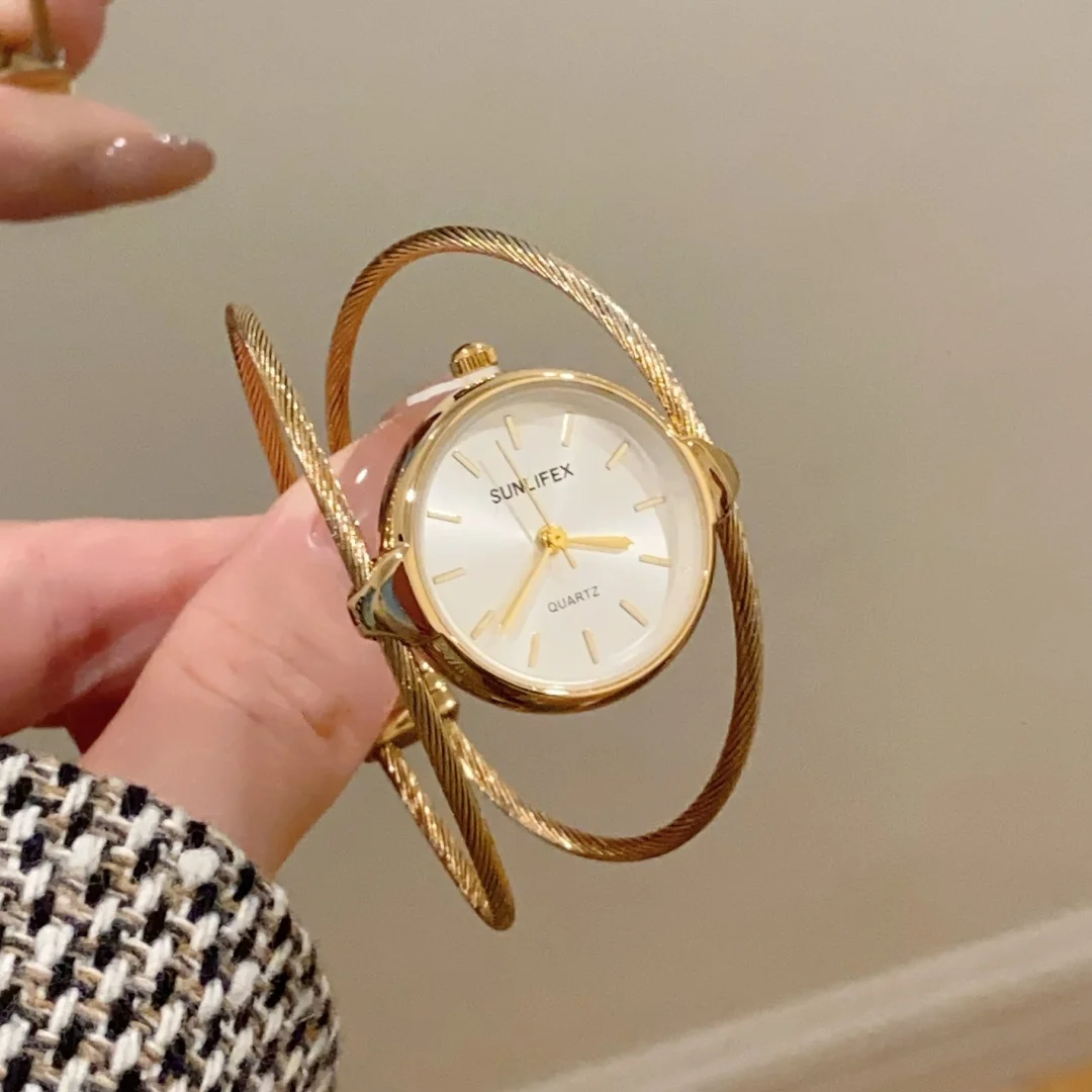 Sunlifex Fashionable Women Quartz Wristwatch Round Dial Bangle Bracelet Light Thin Chain Watches Female Watch dames horloges