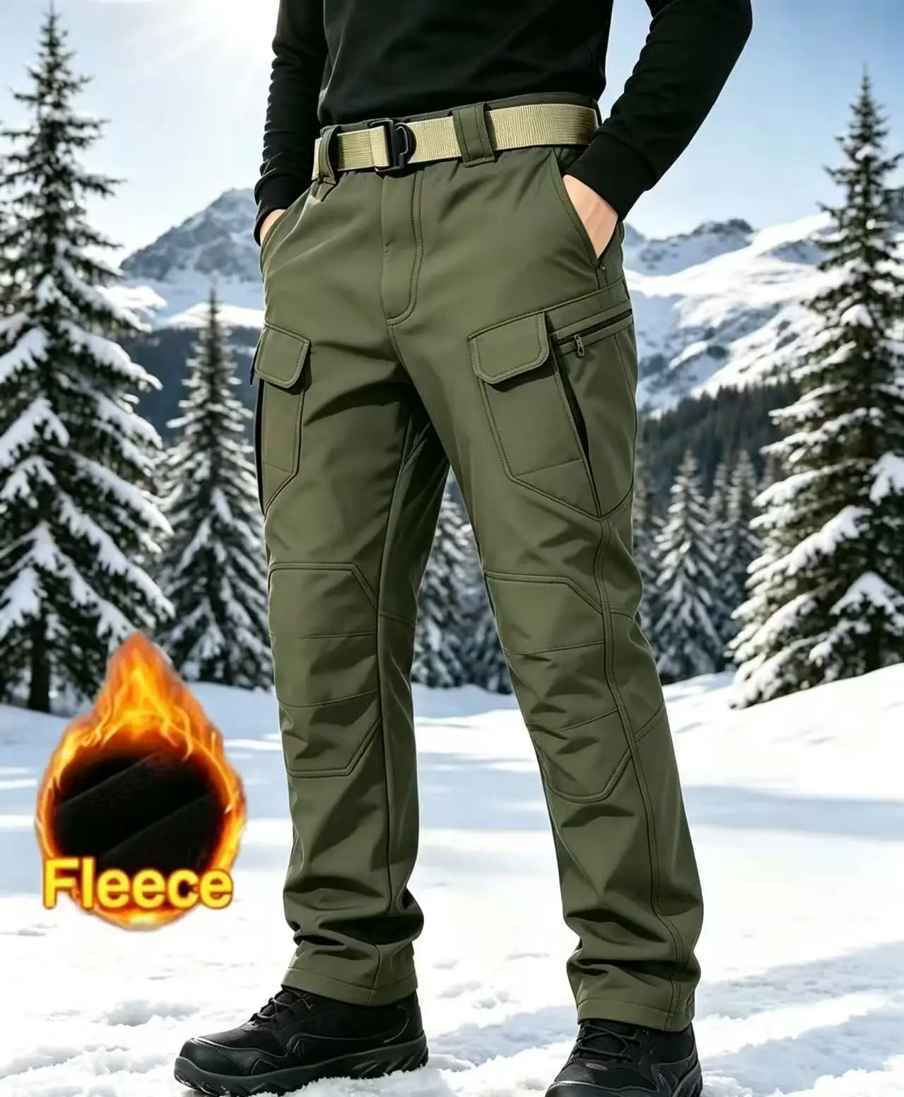2027 Winter Thickened with Fleece Cargo Pants Keep Warm Comfortable Cold-proof Pant Multi Pockets Windproof Tactical Trousers