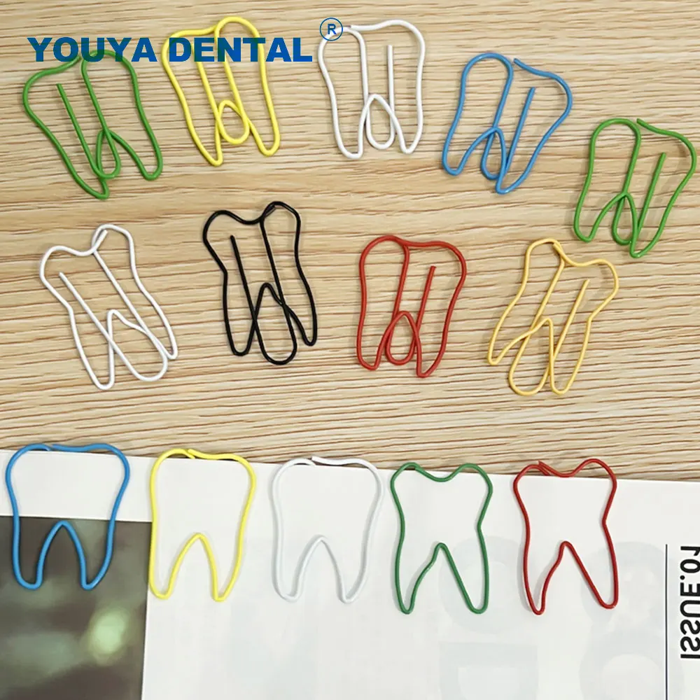 50pcs Cute Teeth Shaped Paper Clip Creative for Children Kids Binder Bookmark Dentist Supplies Office Clinic Gift Tooth Clips