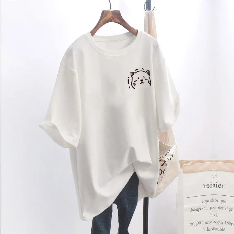 

Новая летняя женская модная футболка с круглым вырезом, свободные хлопковые уличные повседневные женские топы с коротким рукавом