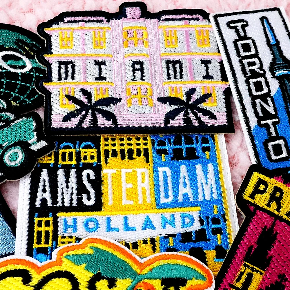 12Pcs/Lot MIAMI GREECE KYOTO Iron on Patches Cloth Embroidered Applique Sewing Clothes Apparel Accessories Decoration Patch