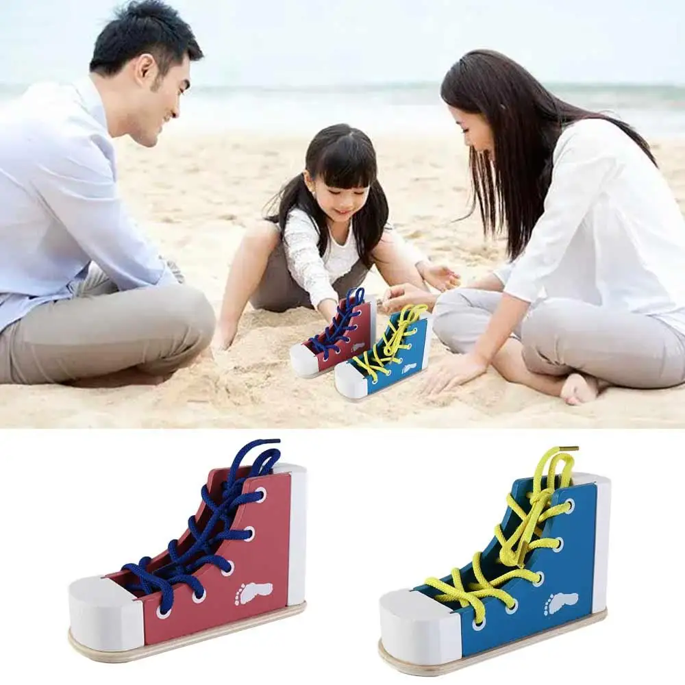 

Lacing Sneaker Wooden Shoelace Tie Shoes Puzzle game Montessori Tie-Up Shoe Puzzle Wood Lacing Shoes